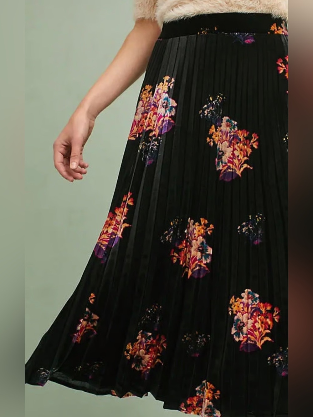 Anthropologie Maeve Velvet Floral Pleated Skirt